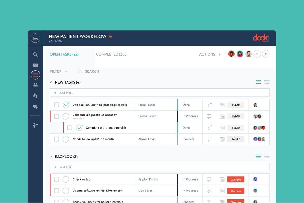 DockHealth's referral management software dashboard view for patient workflow