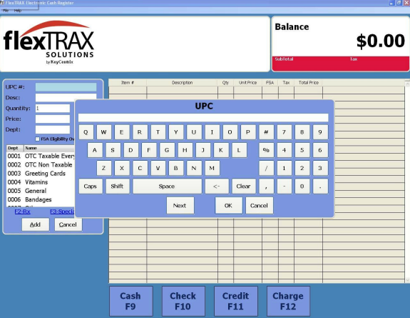 FlexTrax's software for electronic cash register