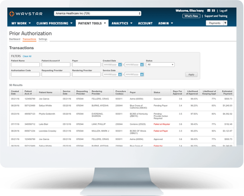 Waystar revenue cycle management software dashboard view