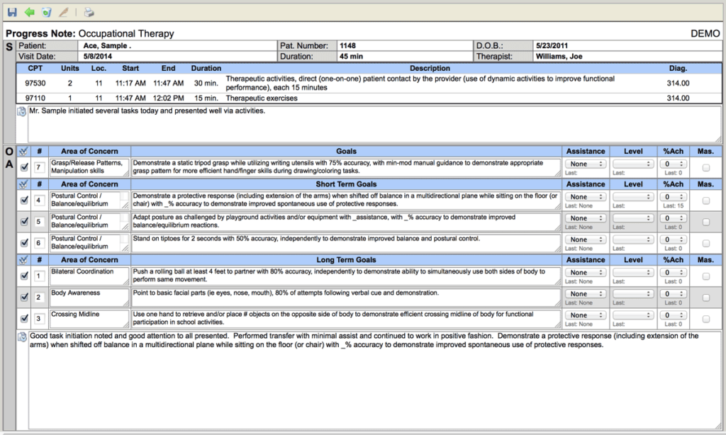ClinicSource therapy notes software interface