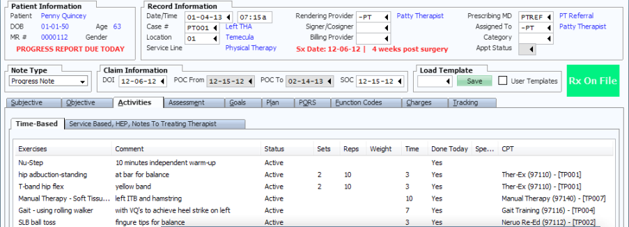 Raintree Systems review screenshot of patient activities 