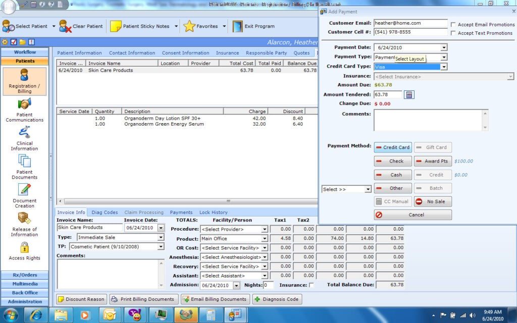 Point of Sale interface of PatientNow software, a review of the tool