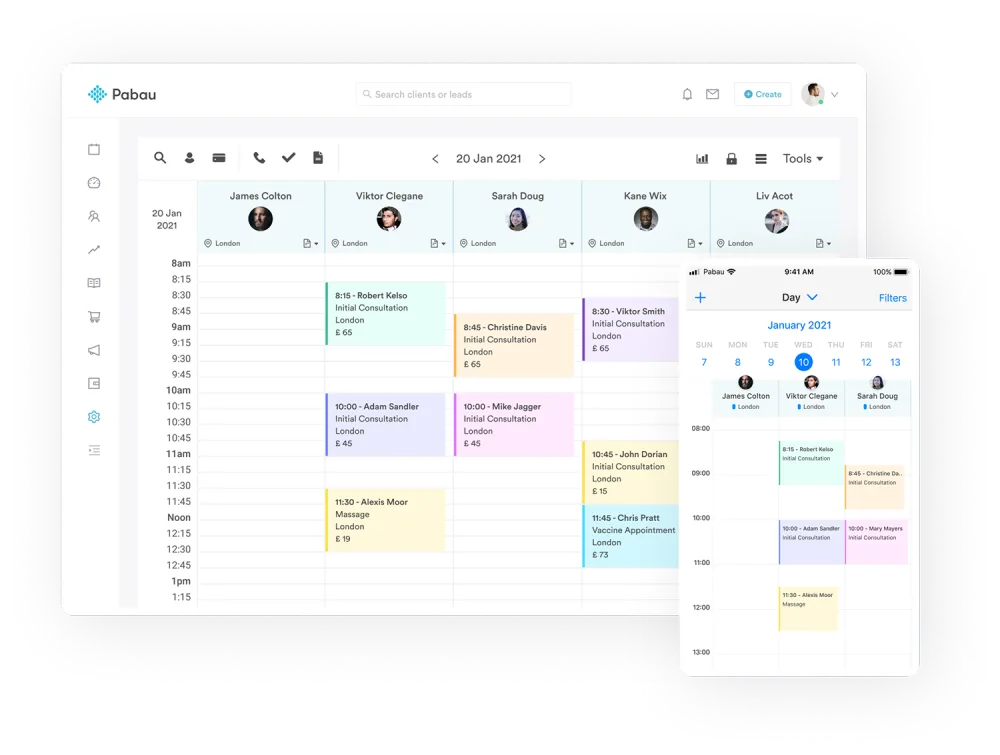Pabau review, showing the calendar system that helps manage clinic's schedule
